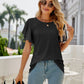 Eyelet Flutter Sleeve Round Neck Top