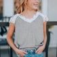 Girls Spliced Lace V-Neck Tee Shirt