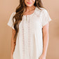 Crochet Eyelet Buttoned Short Sleeves Top