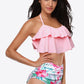 Two-Tone Ruffled Halter Neck Two-Piece Swimsuit