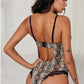 Spaghetti Strap Backless Leopard Printed Teddy