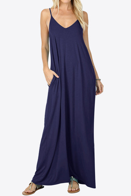 Floral Spaghetti Strap Maxi Dress with Pockets