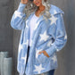 Star Open Front Fuzzy Hooded Jacket with Pockets