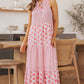 Mixed Print Tie-Neck Sleeveless Maxi Dress