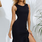 Decorative Button Split Ribbed Sleeveless Knit Dress