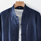 Buttoned Round Neck Long Sleeve Linen Shirt with Pockets