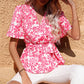 Floral Tie Belt Surplice Blouse