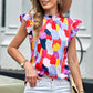 Printed Flutter Sleeve Frill Neck Top