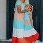 Girls Color Block Round Neck Maxi Dress