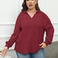 Plus Size Ribbed Collared Neck Long Sleeve Blouse