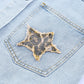 Leopard Star Applique Distressed Denim Jacket