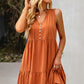 Tie Neck Tiered Dress with Decorative Buttons