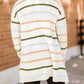 Striped Rib-Knit Open Front Pocketed Cardigan
