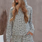 Animal Print Drawstring Detail Hoodie and Shorts Lounge Set