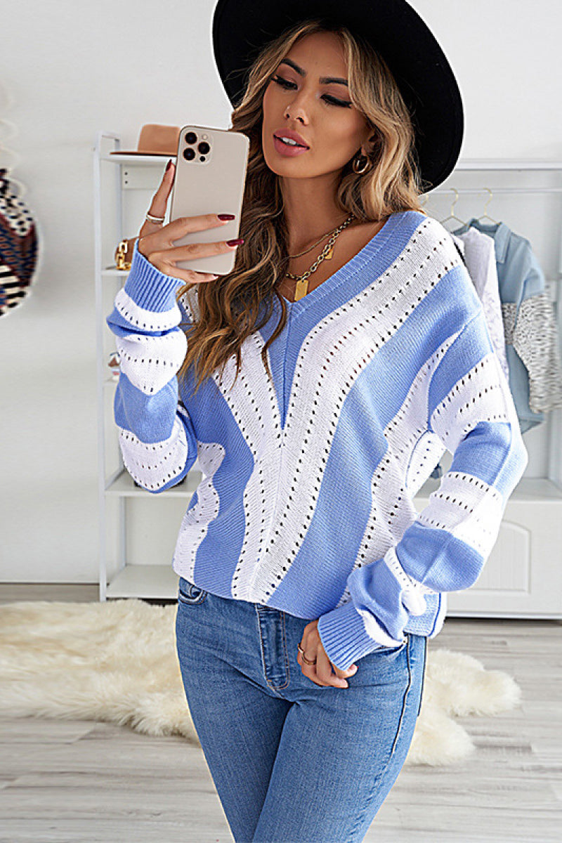 Color Block  Drop Shoulder Sweater