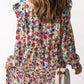 Floral Notched Neck Flounce Sleeve Dress