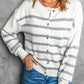 Striped Round Neck Button-Up Cardigan