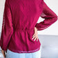 Swiss Dot Frill Trim Drawstring Waist Peplum Blouse