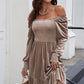 Off-Shoulder Smocked Ruffle Hem Dress