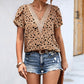 Animal Print V-Neck Petal Sleeve Blouse