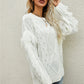 Mixed Knit Fringe Detail Round Neck Sweater