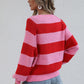 Striped Raglan Sleeve Ribbed Trim Knit Top