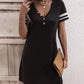 Striped Short Sleeve Decorative Button Dress