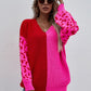 Leopard Color Block V-Neck Tunic Pullover Sweater