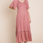 HEYSON Full Size Smocked Pocket Midi Dress in Rouge Pink