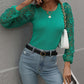 Lace Sleeve Round Neck Ribbed Top