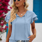 Swiss Dot Tie-Neck Flutter Sleeve Blouse