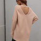 Ribbed V-Neck Open Back Tunic Sweater