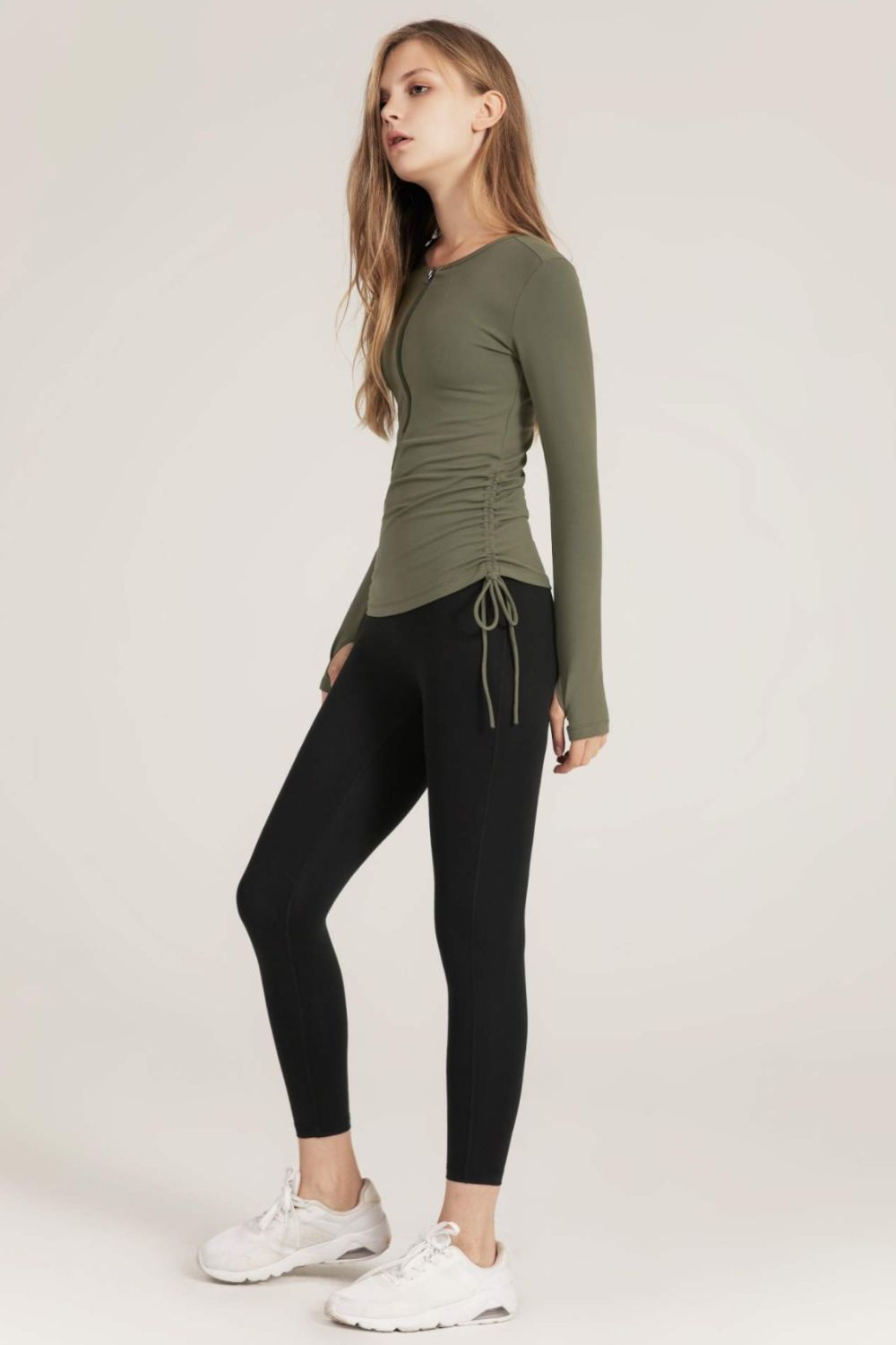 Half-Zip Drawstring Long Sleeve Sports Top
