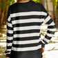 Striped Slit Long Sleeve Top