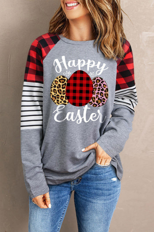 HAPPY EASTER Mixed Print Long Sleeve Top