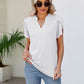 Pom-Pom Trim Petal Sleeve Notched Neck Top