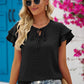 Swiss Dot Tie-Neck Flutter Sleeve Blouse