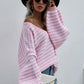 Striped Drop Shoulder V-Neck Pullover Sweater