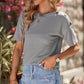 Button Detail Dropped Shoulder Waffle Knit Top
