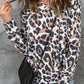 Animal Print Buttoned Drawstring Hoodie