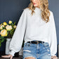 Frill Trim Balloon Sleeve Textured Blouse