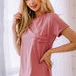 Round Neck Cuffed Sleeve Tee with Breast Pocket
