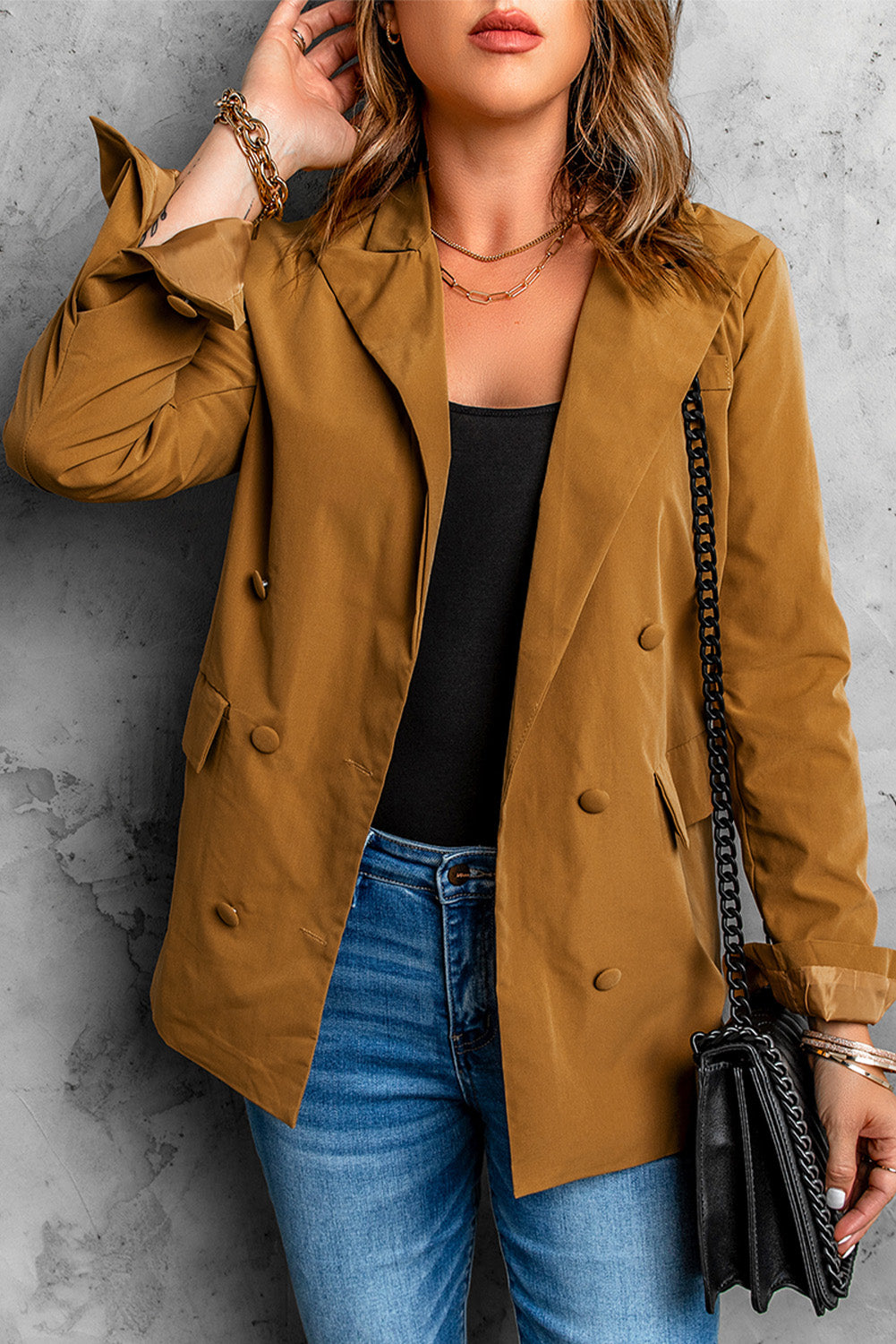 Double-Breasted Long Sleeve Blazer
