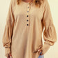 Half Button Ribbed Thumbhole Sleeve Top