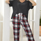 Plus Size V-Neck Tee Shirt and Plaid Pants Lounge Set