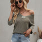 Notched Side Slit Drop Shoulder Sweater