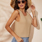 Buttoned Cutout Ribbed Trim Knit Tank