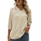 Swiss Dot Notched Neck Three-Quarter Sleeve Blouse