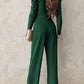Belted Long Puff Sleeve V-Neck Jumpsuit