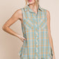 HEYSON Days Gone By Full Size Sleeveless Frayed Plaid Button-Up Shirt